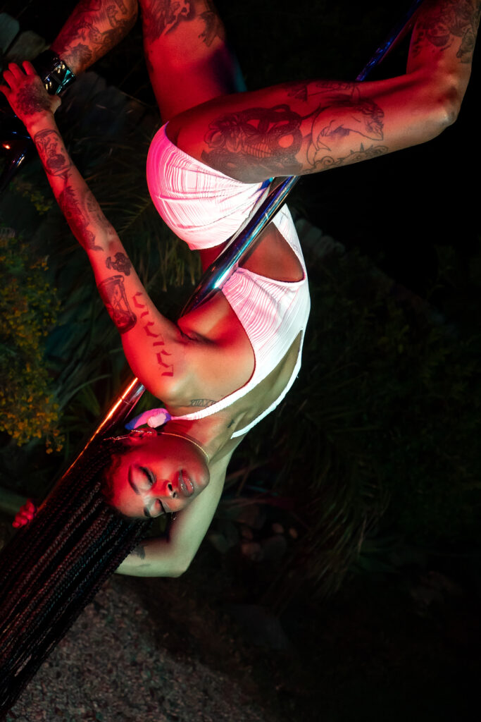 Pole dancer, upside down