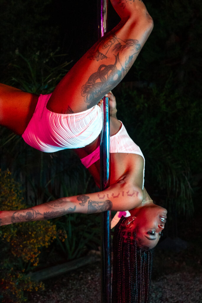 Pole dancer, upside down